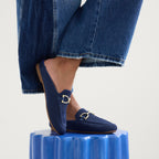 The Double Bit Loafer Mule - Blue Raffia-Knit